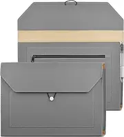 VANRA Expandable File Folders PU Leather Document Holder Portfolio Filing Envelopes with 2 Pocket, Document Organizer Case with Elastic String for A4 Letter Size Paper (Gray)