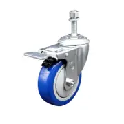 4 Inch SS Blue Polyurethane 10mm Threaded Stem Caster with Total Lock Brake