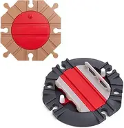 Pack of 2 Mechanical Turntable, Track Connectors, 4-Way Railway Accessories, Wooden Railway Accessories, Adapter Compatible with Brio, Lillabo, Thomas and Friends, Melissa and More M (2 Shape)