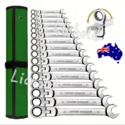 16pcs 6-22mm Flexible Head Spanner SET Ratchet Gear Chrome Vanadium Wrench Tool