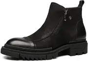 [Generic] Round Captoe Casual Outdoor Work Boot for Men Ankle Boot Pull On StyleMatte Genuine Leather Block Heel Zipper Skidproof Men's Leather Shoes