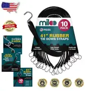 10-Pack of 41-Inch Bungee Cords - Made in the USA Rubber Straps with Steel Hooks