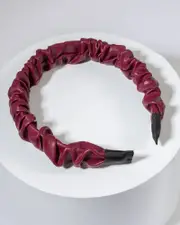Burgundy Leather Look Ruched Headband