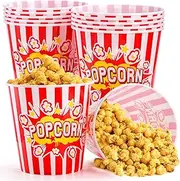 YOUEON 12 Pack Large Plastic Popcorn Bowls, 95 Oz Reusable Popcorn Containers in Red & White Striped Retro Style, Popcorn Buckets for Movie Night, Theater, Party Theme