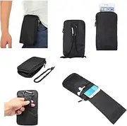 [DFV mobile] Multi-Functional Universal Vertical Stripes Pouch Bag Case Zipper Closing Carabiner Compatible with Nokia 3310 (2017) Dual - Black XXM (18 x 10 cm)