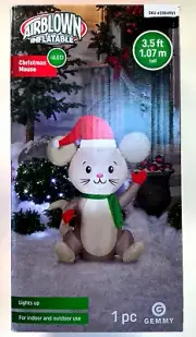 Gemmy 3.5 ft LED Lights Up Christmas Mouse Santa Hat Airblown Inflatable NIB