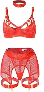 [Generic] 4 Piece Lingerie Set for Women Lingerie Corset Set Lace Bodysuit Exotic Bustier with Choker Leg Band Garter Belts Lace Embroidered Bandage Underwear Costume Lingerie for Women