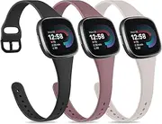 [3 Pack]Slim Bands for Fitbit Versa 4 Bands&Fitbit Versa 3 Bands, Fitbit Sense 2 Bands&Fitbit Sense Bands, Soft Silicone Thin Narrow Women Men Sport Wristband for Fitbit Versa 4/3 / Fitbit Sense/Sense 2
