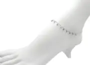 Rhodium Plated Sterling Silver Dangle Cubic Zirconia Charm Anklet - R8