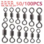 100/50x Rolling Barrel Swivel 42-330lb Fishing Swivels Solid Ring #1-#8,1/0-6/0