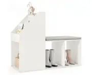 Costway Shoe Cabinet Seat Stool w/Cushion & Side Rack Entryway Shoe Storage Bench Box Shelf White