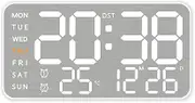 ThreeH Brushed Metal Digital Clock - LED Display Date Weekday Temp USB Powered Wall Mountable for Home Office, White