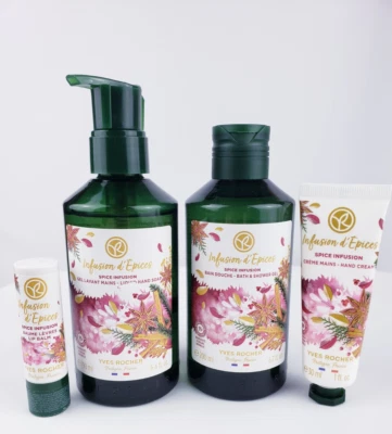 Yves Rocher SPICE INFUSION 4 Piece Set Shower Gel Hand Soap Hand Cream Lip Balm