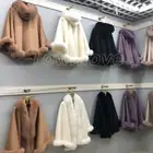 Genuine Wool Hooded Cloak Coat with Luxury Fluffy Fox Fur Trim Edge Wool Shawl