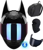 Women's Full Face Motorcycle Helmets with Cat Ears Flip Up Visors for Adults Modular Motorcycle Motocross Helmet Lightweight Design DOT Certified,Free Helmet Backpack Mask D,M/(54~56cm)