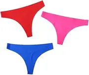 [OFFSUM] Women's Thong Panties - 3Pcs/Set Ultra Thin Ice Silk Seamless Underwear Solid Color Low Waist Sexy Thong Panties Large Size G-String Clothing