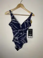 MIRACLESUIT MIDNIGHT Blue TASSEL PRINT OCEANUS SIZE 10 NWT