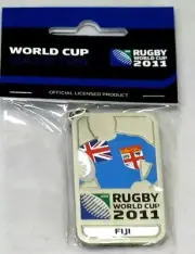33653 RUGBY WORLD CUP 2011 FIJI SILVER JERSEY FLAG KEYRING KEY RING