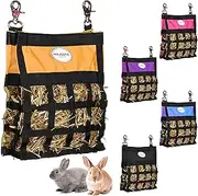 Majestic Ally Guinea Pig Hay Feeder – Rabbit Hay Feeder – Premium Quality Highly Durable Nylon – Three Side Open Slow Feed Hay Bag for Small Animals – 5 Lovely Colors (Orange)