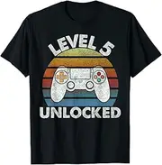 [X.Style] 5th Birthday Level 5 Unlocked Retro Gaming for Boys Girls ds145 T-Shirt (S) Black