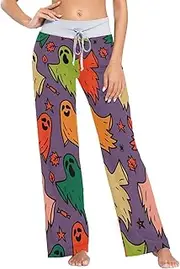 [GuoChe] Pajamas Pants For Women Happy Halloween Colorful Ghosts Lady Night Wear for Adults Pyjamas