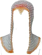 [THITIKSHA - Vintage inside, antique outside] Chainmail Hood Chain Mail Coif Collectibles Butted Chainmail Open Neck Coif/Hood Silver, Silver, Adjustable