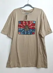 Volcom T-Shirt Short Sleeve Logo Graphic Size Men's 3XL Beige Trippy Skater NWT