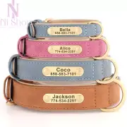 Personalized Dog Collar Custom Name PU Leather ID Tag Engraved Nameplate Pet Cat