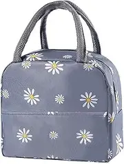 Insulated Lunch Bag,Reusable Cute Tote Lunch Box for Women & Men,Insulated Cooler Bag Lunch Organizer for Work Office Travel School Picnic (Grey with White Daisy)