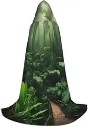 SKKNT Tropical Rainforest Print Halloween Hooded Cloak Full Length Cape With Hood For Men And Women For Carnival