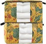 Amooorous Vegetable Gold 60/95 L zippered under bed shoe storage with Reinforced Handles, clear window container with lid for King Comforter Bedding Pillow Sheet