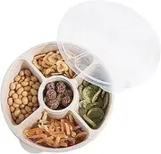 YSHIGUING Divided Serving Tray Platter with Lid 5 Sections Compartment Trays Round Catering Dishes Storage Containers Appetizer Platters for Nuts Dried Fruit Snacks Candies Crackers Veggies