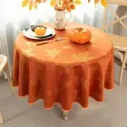 Jacquard Fall Thanksgiving Tablecloth - Maple Leaves Glitz Metallic Fabric round