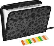 Black Leopard Animal Print Expansion File Folders 13 Pockets A4 Letter Size Expandable File Jackets with Zipper Closure Organizer Expanding Folder for Document Storage