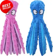 Squeaky Dog Toys, 2-Pack, Interactive Crinkle Plush, No Stuffing Octopus