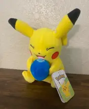 POKEMON Happy Pikachu Plush w Blueberry 8'' Stuffed Toy NEW w Tag Cheery! Nice