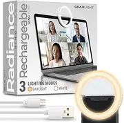 GearLight Selfie Ring Light for Computer or Phone - iPhone Compatible LED Lighting for Laptop Webcam, Video Recording - Rechargeable Circle Clip on Ringlight - Cute Stuff & Room Decor for Teen Girls