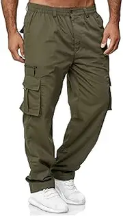 [MorwenVeo] Men's Cargo Pants Relaxed Fit Work Pants Stretch Elastic Waist Multiple Pockets Fitness Sports Trousers