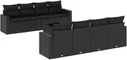 vidaXL Garden Sofa Set with Cushions - 9 Piece Black Poly Rattan Outdoor Lounge - Modular Design and Storage Function
