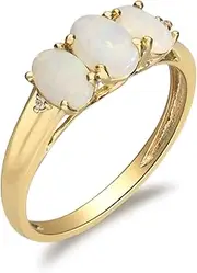 [Gin & Grace] 10K Yellow Gold Natural Ethiopian Opal Ring With Real Diamonds For Women
