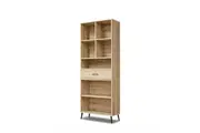 Wooden Bookcase Oak 5 Tier Display Shelving Cupboard CD DVD Storage Unit Drawer