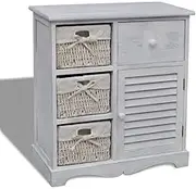 Wooden Cabinet with 3 Weaving Baskets, White - Durable Paulownia Wood Storage Cabinet, 60 x 30 x 63 cm, Max Load 50 kg, Home Organizer with Drawers for Closet, Office, or Entryway