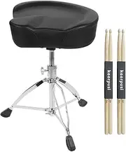 keerpusi Heavy Duty Drum Throne with Two Drumsticks, Motorcycle Style Drum Seat, Widened Drum Chair with Upgraded Materials, Height Adjustable Padded Stool, Double Braced