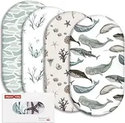 Gllquen Baby Bassinet Sheets 4 Pack, Breathable Cozy Fitted Mattress Sheet, Elastic Travel Crib Fashionable Floral Pattern, Standard Cradle Safe Sheets for Baby Boy Girls 32"X16" (Marine)