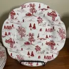 Grace Teaware Winter Village Red & White w/ Gold Trim Dinner Plate Set of 4 New