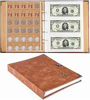 Ettonsun Leather 150 Pockets Coin Collecting Holder Album, 240 Pockets Paper Money Currency Colletion supplies Holders, Large Storage Book for Collectors, Bill Commemorative Coins Foreign Currency