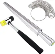 3 in 1 Metal Ring Mandrel Ring Sizer Ring Gauge Set with Jewelers Rubber Hammer