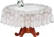 Orgrimmar Christmas Tablecloth White Lace Table Cloth 70'' Snowflake Lace Round Table Runner Overlay Table Cloth Cover for Christmas Tabletop Decoration