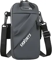 Phone Bag with Adjustable Strap Waterproof PU Leather Secure Cell Phone Holder Cell Phone Holder Has One Separable, Gray Waterproof