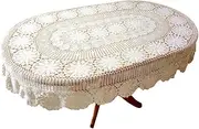 USTIDE White Oval Crochet Tablecloth Cotton Lace Table Overlays Vintage Wedding/Party Table Decorations, 63"X86.6"